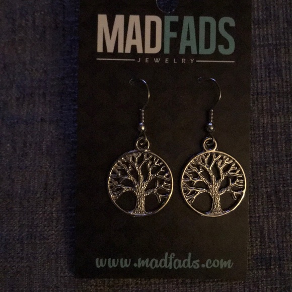 Silver Encircled Tree Branch Drop Earrings - Picture 3 of 3